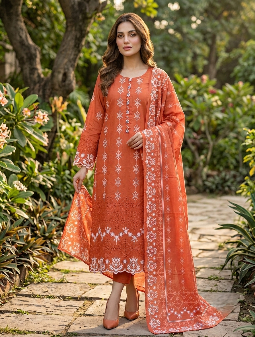 Solid Embroidered Capri Shirt Stitched 3 Piece