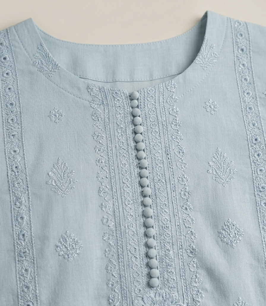 Solid Embroidered Capri Shirt Stitched 3 Piece