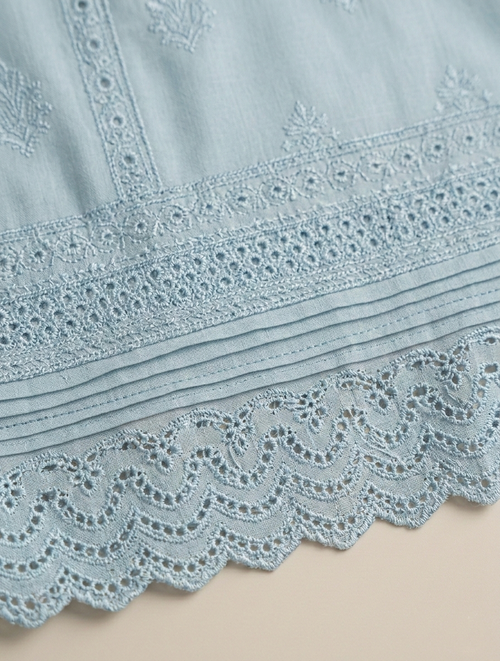 Solid Embroidered Capri Shirt Stitched 3 Piece