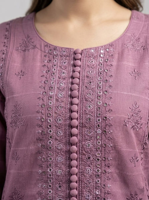 Solid Embroidered Capri Shirt Stitched 3 Piece