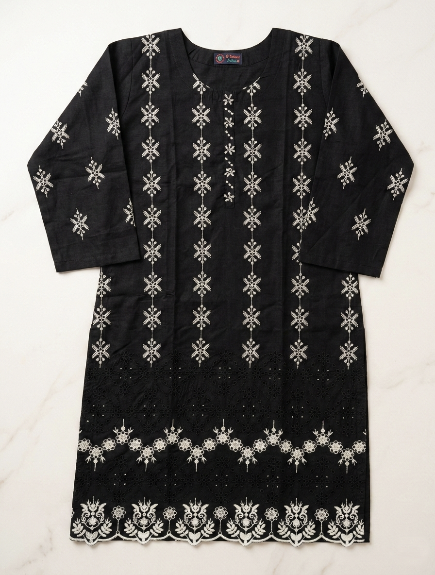 Solid Embroidered Capri Shirt Stitched 3 Piece