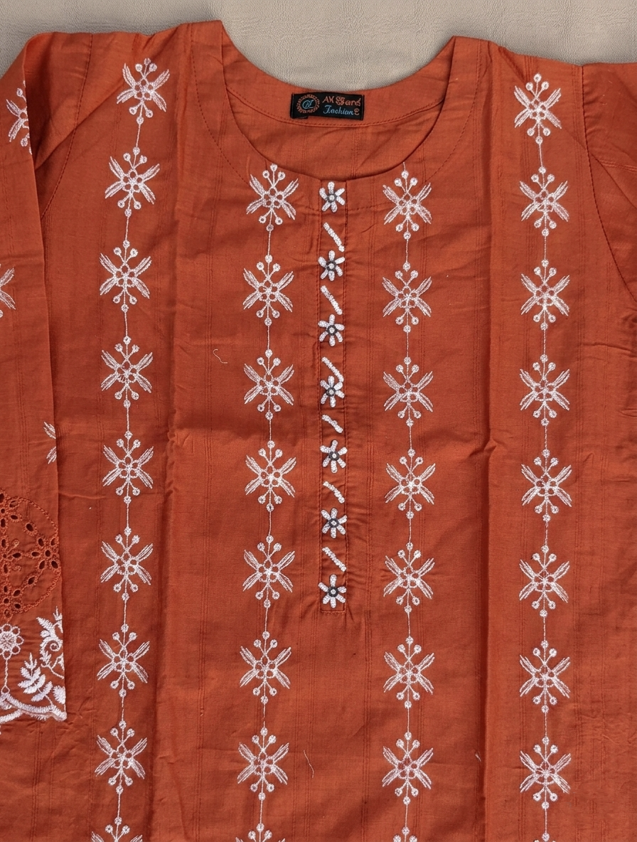 Solid Embroidered Capri Shirt Stitched 3 Piece